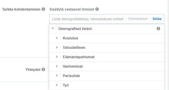 Facebook demografia tiedoilla kohdentaminen.
