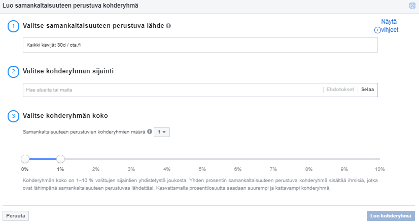 facebook lookalike yleisot