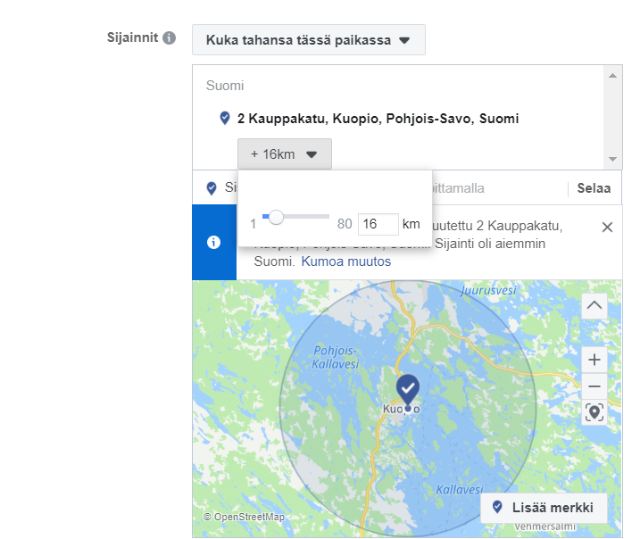 kuntosalin markkinointi facebook sijainti kohdennus 1