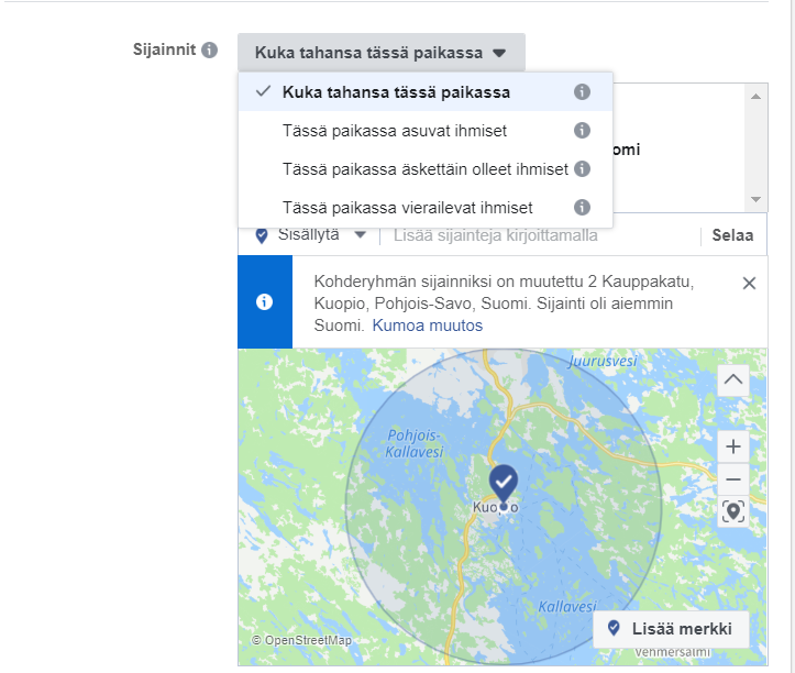 kuntosalin markkinointi facebook sijainti kohdennus 2